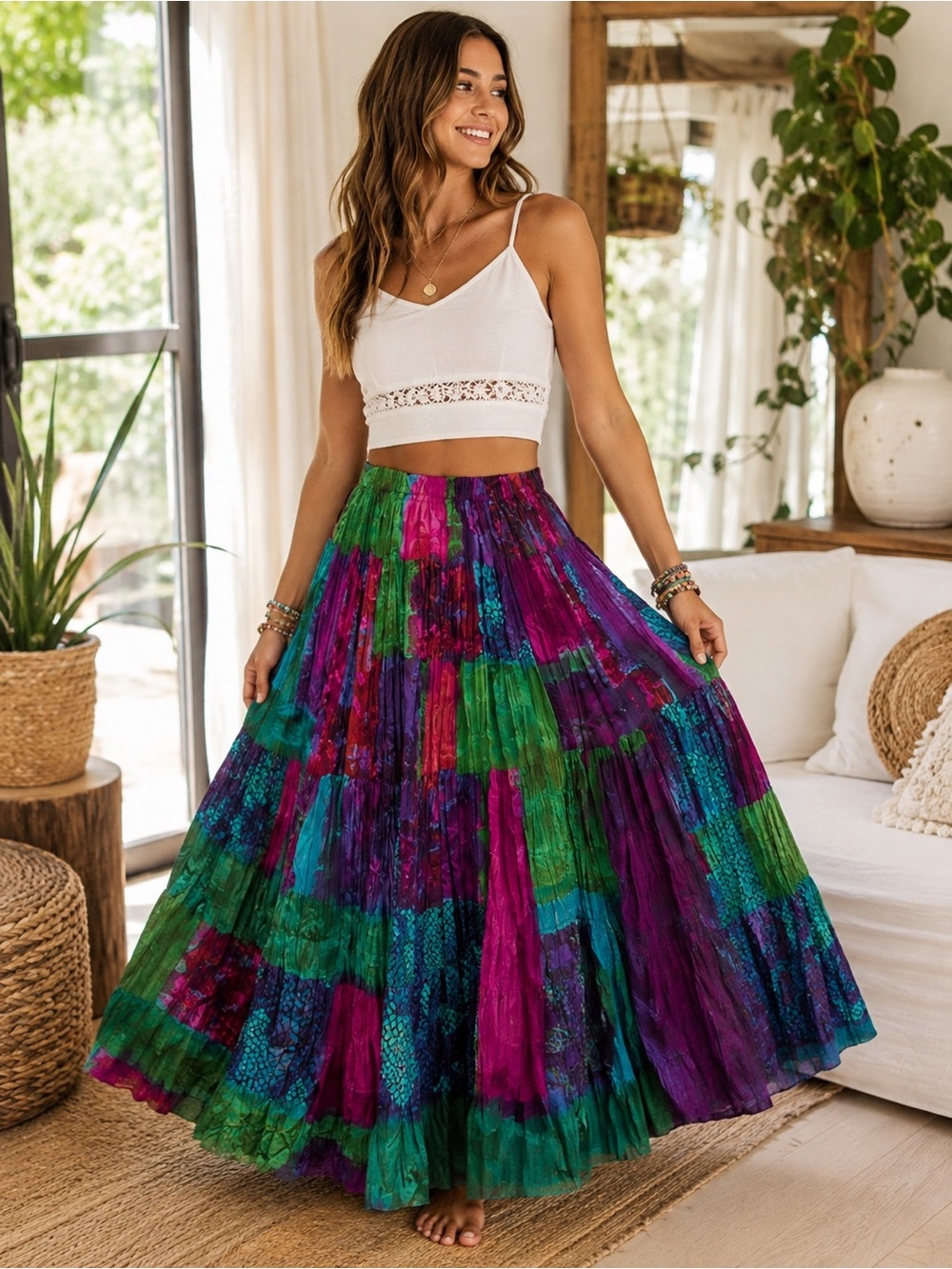 Vintage Phool Patchwork Broomstick Maxi, Boho, Festival Skirt
